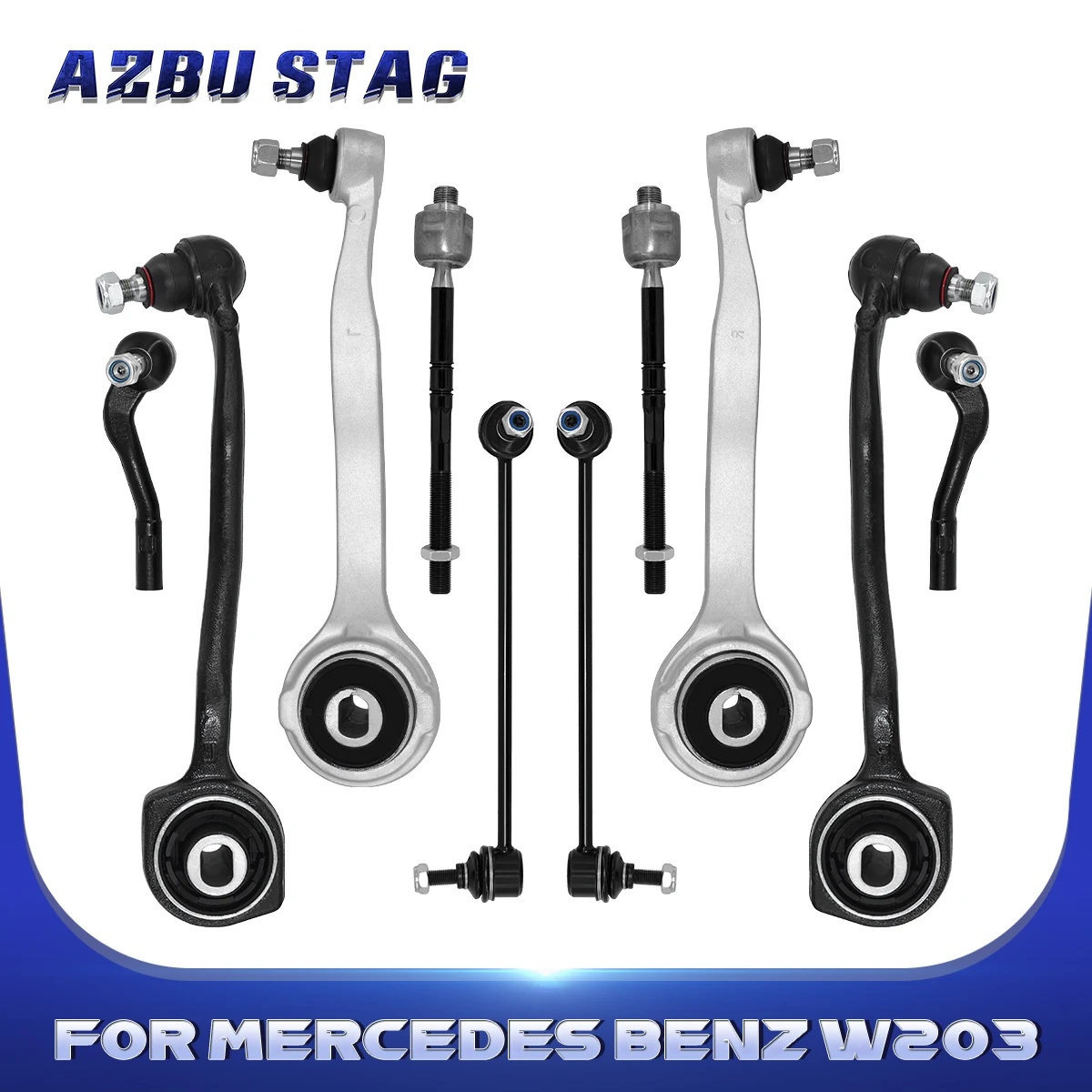 

AzbuStag 10Pcs Front Lower Upper Control Arm Ball Joint Tie Rod for Mercedes Benz W203 C240 C280 C350 CLK320 CLK350 2001-2009