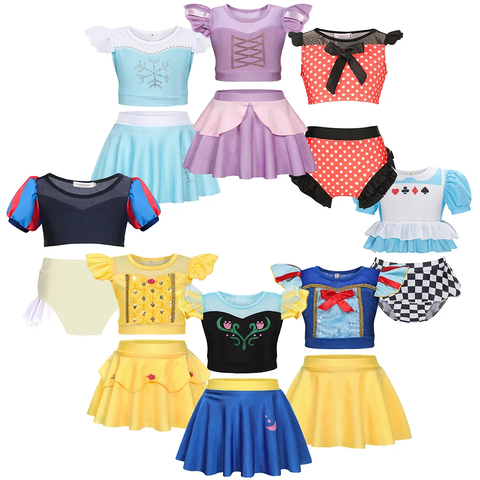 

Girls Princess Elsa Anna Swimsuit Two Pieces Set Girl Summer Beachwear Kids Snow White Belle Children Swimwear Bathing Suit