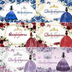 Quinceanera Sweet 15th Princess Theme Girl Glitter Crown Flower Dress Kid 15th Birthday Party Decor Can be customized Background