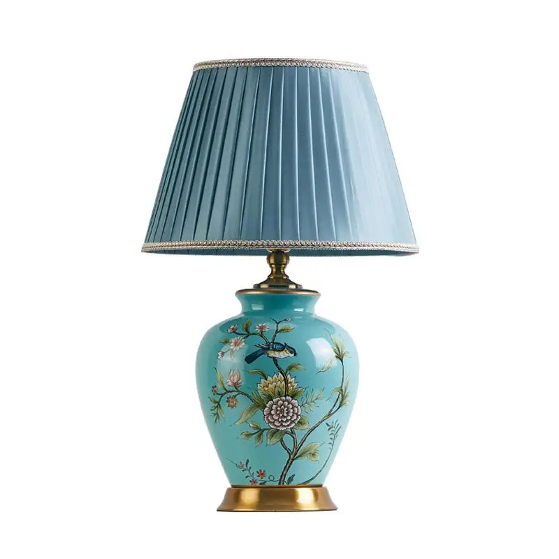 Bedroom Retro Flower And Bird Ceramic Table Lamp Living Room European-style Room Decoration Lighting Remote Control Desk Lamp