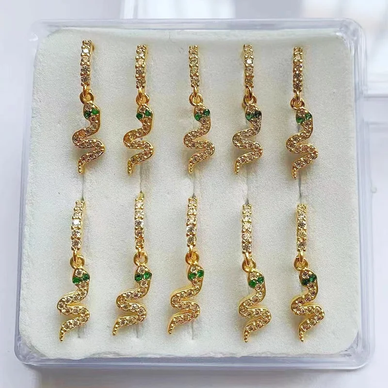 10pcs Snake Nose Rings Zircon copper plated white k / 18k gold Nose hoops Body Piercing for women girls jewelry gift wholesale