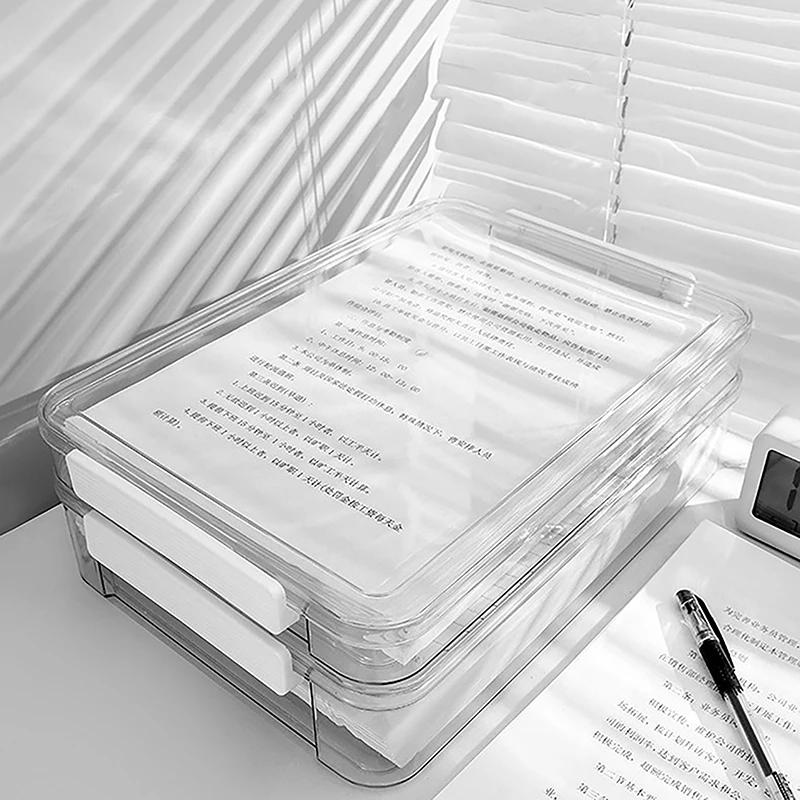 Thickened Large-capacity Desktop File Document Organiser Office Data Can Be Stacked Storage Box With Lid A4 Document Finishing