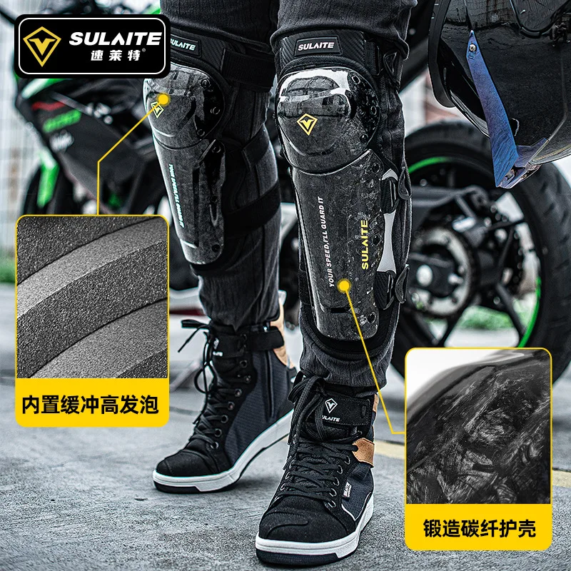 Sulaite Reflective Elbow Knee Pads Set Outdoor Sports Carbon Fiber Rodillera Motorcycle Knee Pads For Motorcycles With Sliders