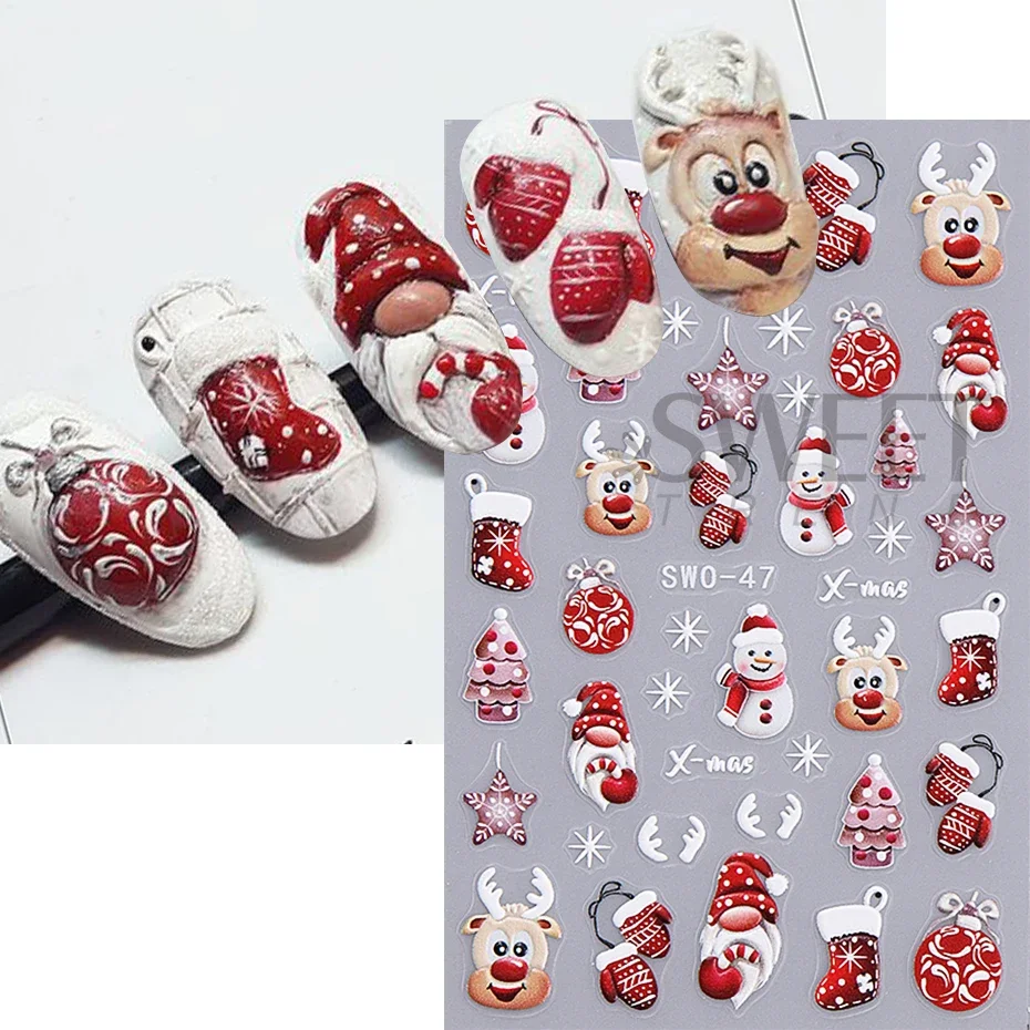 Christmas Cartoon Nail Stickers Santa Claus Snowman Gloves Self Adhesive Sliders Nail Decals Snowflake Manicure Art  Decoration