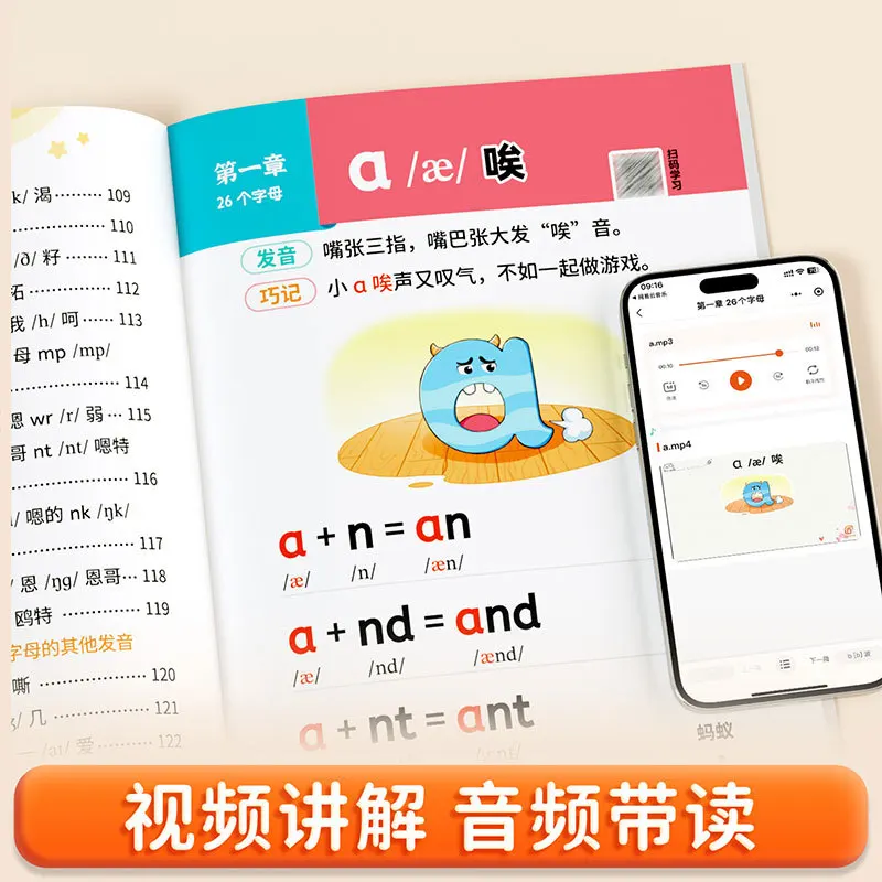 المدرسة الابتدائية الإنجليزية الصوتيات الطبيعية الأبجدية المفردات كتاب واحد دليل