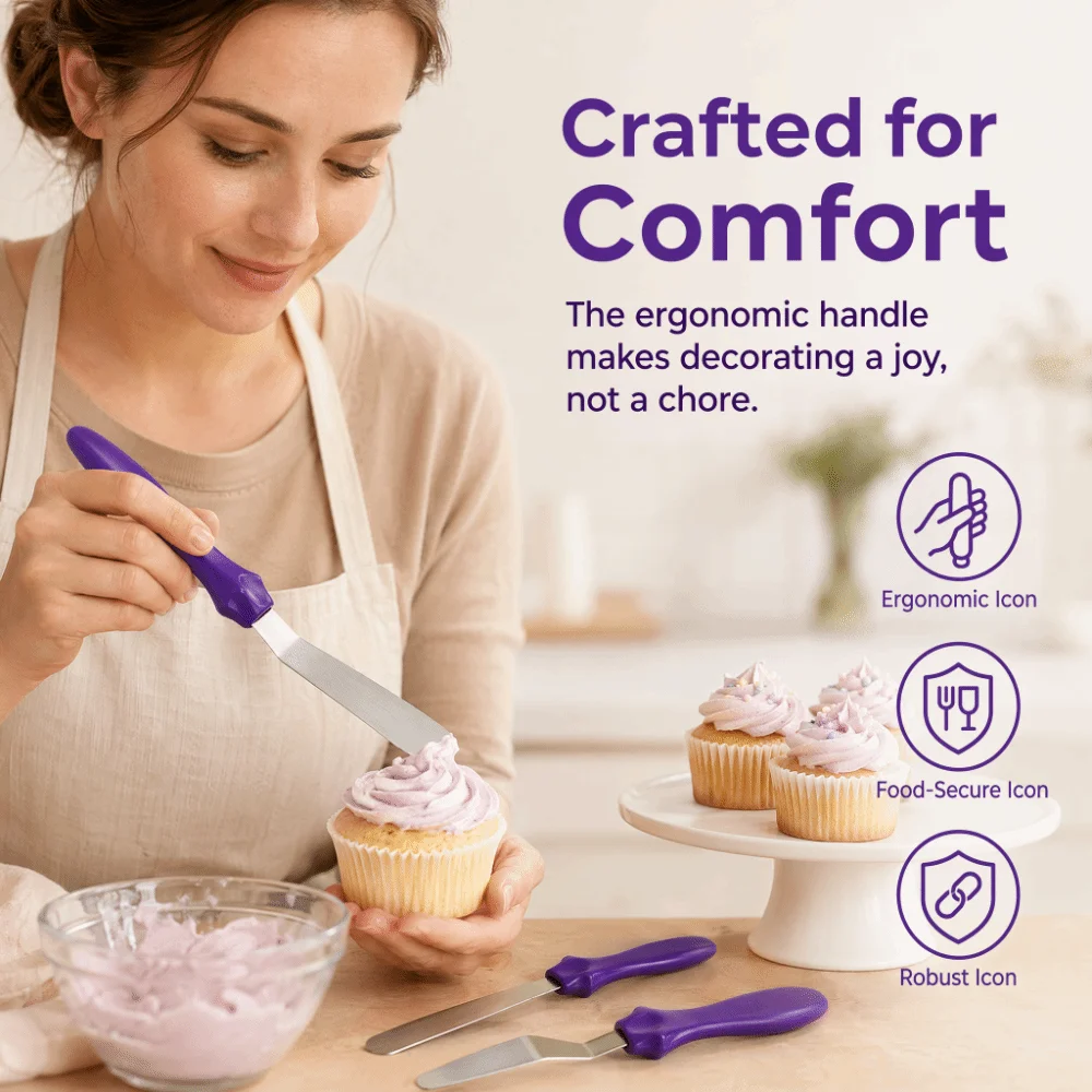 3PCS Stainless Steel Cake Cream Spatulas Food Grade PP Different Blade Shapes Baking Spatulas Set Angled Rounded Blade Tips