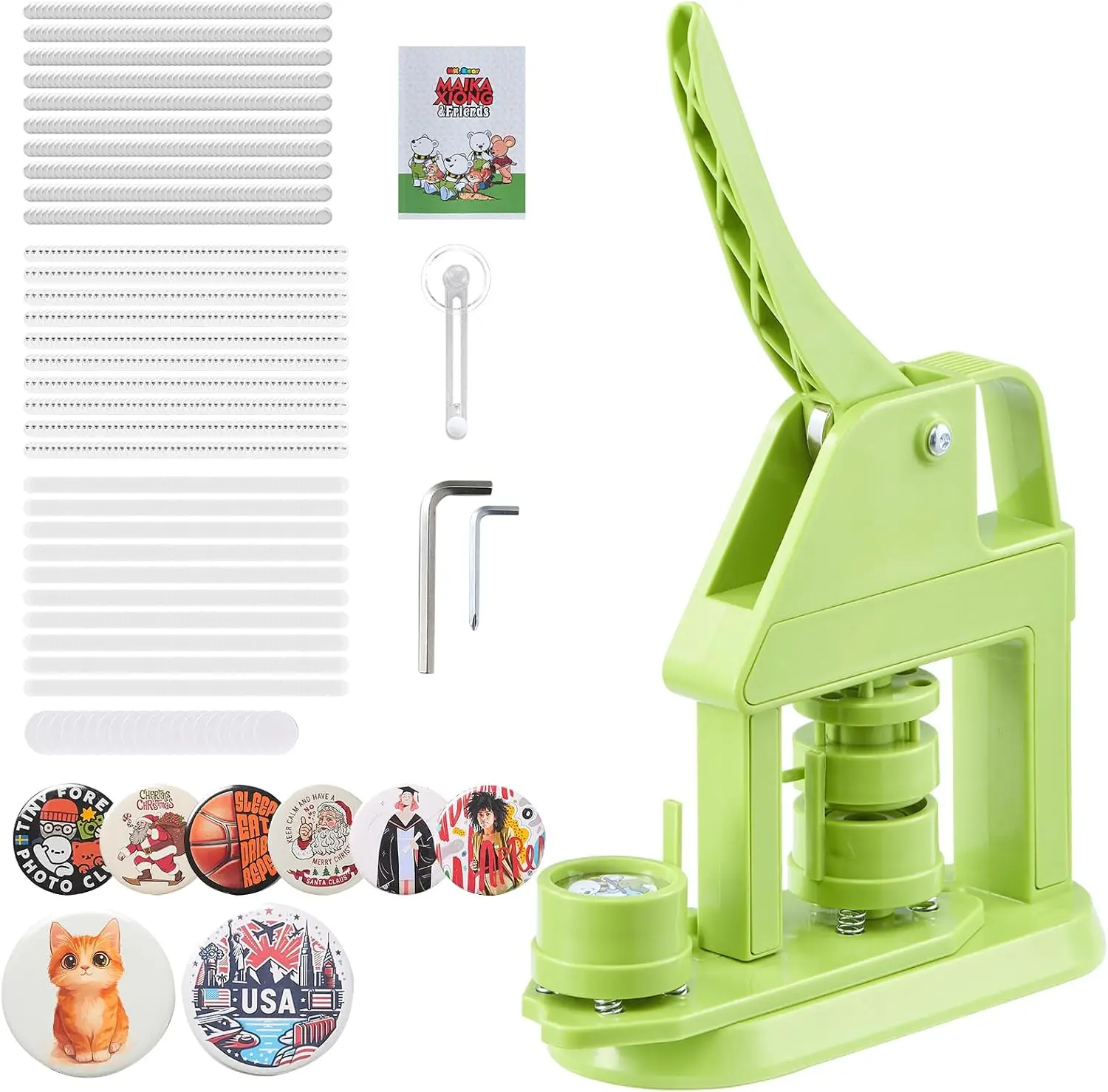 Button Maker Machine, 1.25in/32mm Plastic Pin Maker with 500pcs Button Parts, Mr. Panda Magic Book, Circle Cutter and Hex Wrench