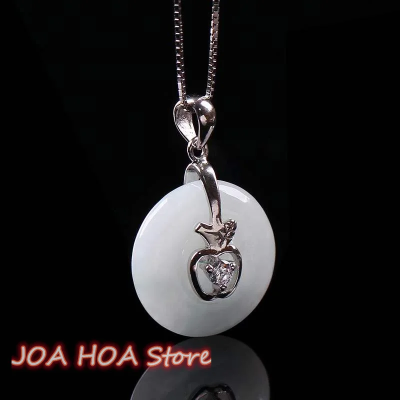 S925 Sterling Silver Inlaid Natural A Gread Jadeite Zircon Diamond Pendant Lucky Buckle Noble Jade Necklace Chain Fine Jewelry