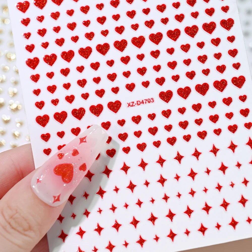 5D عيد الحب بريق الأحمر القلب والصليب مسمار ملصق Y2K الأحمر/الوردي/الذهب/فضي الحب القلب ملصق لاصق أحمر لامع القلب الشريحة #1