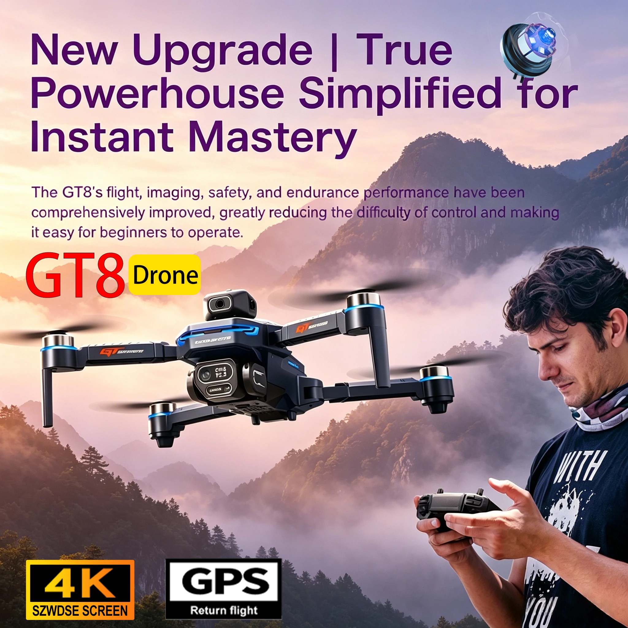 2026 GT8 Professional Aerial Drone 8K HD Camera Cam Full Obstacle Avoidance 5G Foldable Screen RC Quadcopter Drone For Adults
