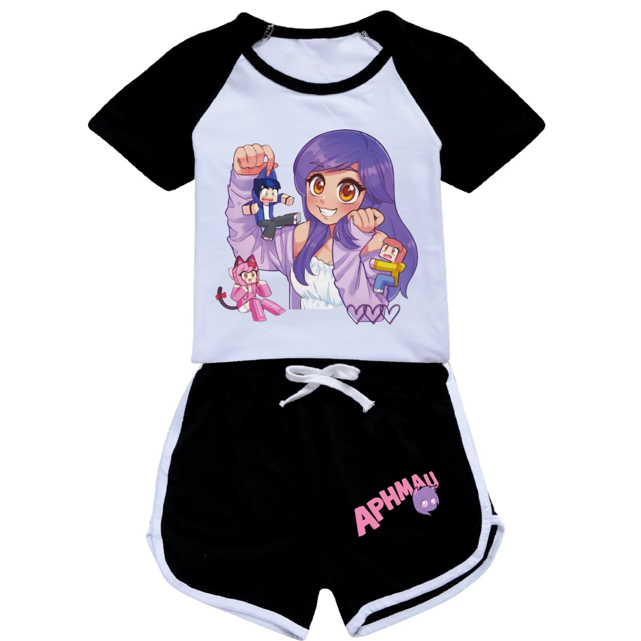 New Anime Aphmau Cat Clothes Kids 2024 Summer Pajama Sets Baby Girls Short Sleeve T Shirt+Shorts 2pcs Set Toddler Boys Nightwear