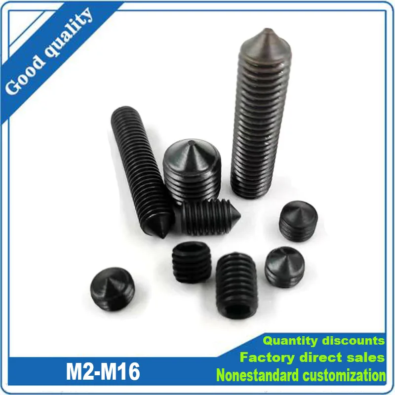 Tornillo hexagonal de acero de grado 12,9, Perno cónico sin cabeza, tornillo de juego de punto cónico, M2, M2.5, M3, M4, M5, M8, M10, M12, M16