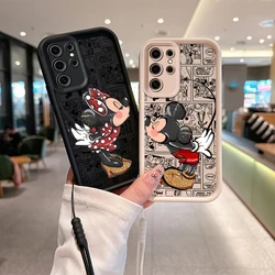 Cute Couple Mickey Minnie Phone Case for Samsung S24 S23 S22 S21 Note 20 Plus Ultra 5G Soft Silicone TPU Cover With Hand Strap