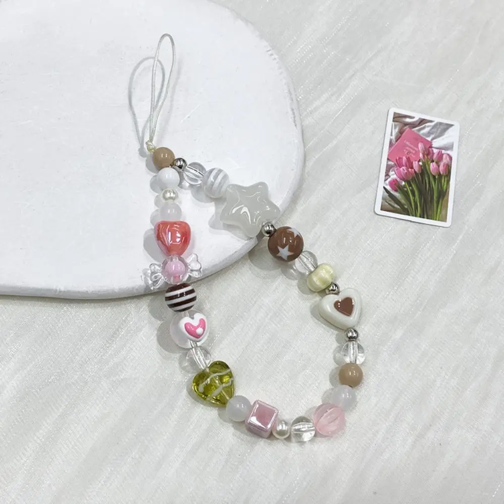 

Phone Keychain Y2K Beaded Phone Chain Flower Star Mobile Phone Pendant Charm Anti-Lost Mobile Phone Strap Women Girls