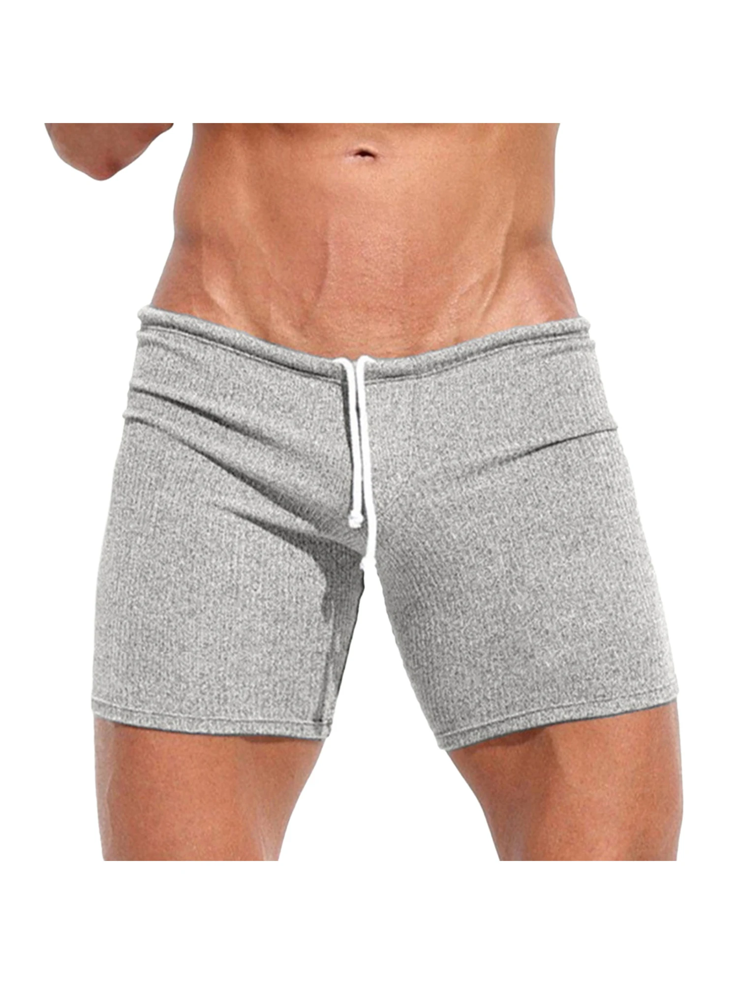 Men Stretchy Ribbed Athletic Shorts Drawstring Solid Color Breathable Lightweight for Workout Fitness Running Gym Training