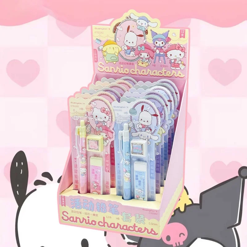 

3/12set Kawaii Sanrio Kuromi Pochacco Kitty Mechanical Pencil Set Cute 0.5mm Drawing Writing Automatic Pen School Office Supply