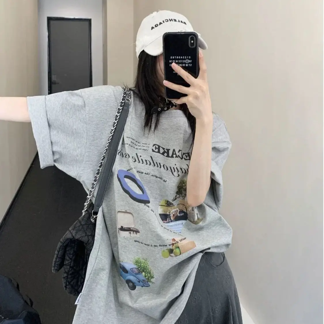 Loose Cotton Oversize Short Sleeve Women's T-shirt White Grey American Retro Couple Half Sleeve Korean Letter Print Shirt Top