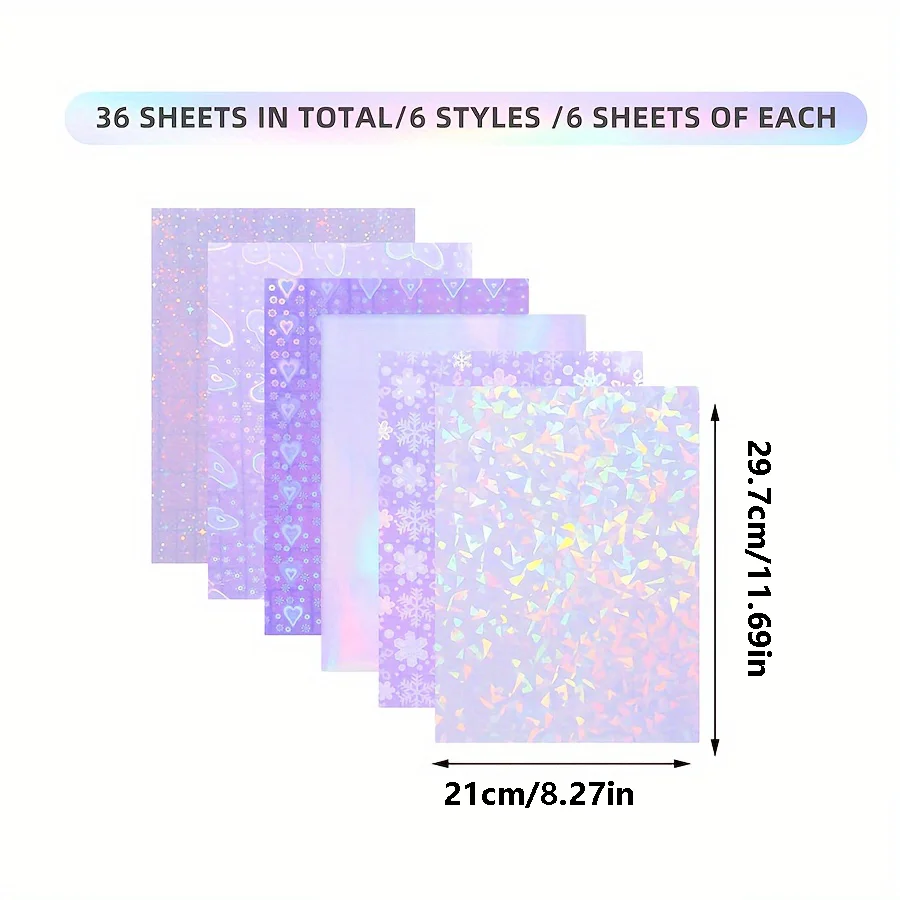 36 holographic stickers, clear vinyl sticker laminate self-adhesive, clear stickers waterproof