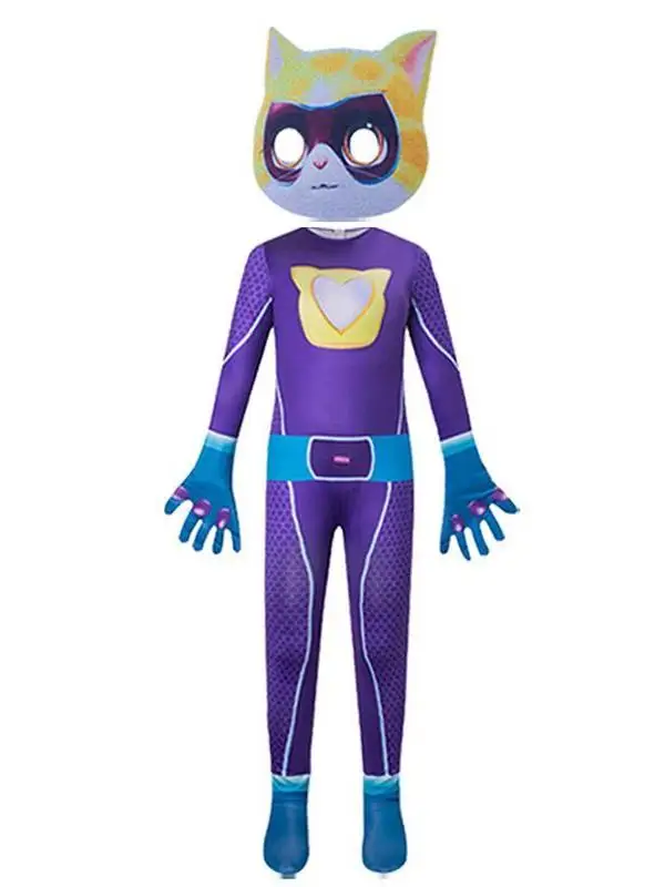 Traje de actuación infantil de poliéster con diseño de Super Gatitos para Halloween, disfraz cultural para escenario nacional