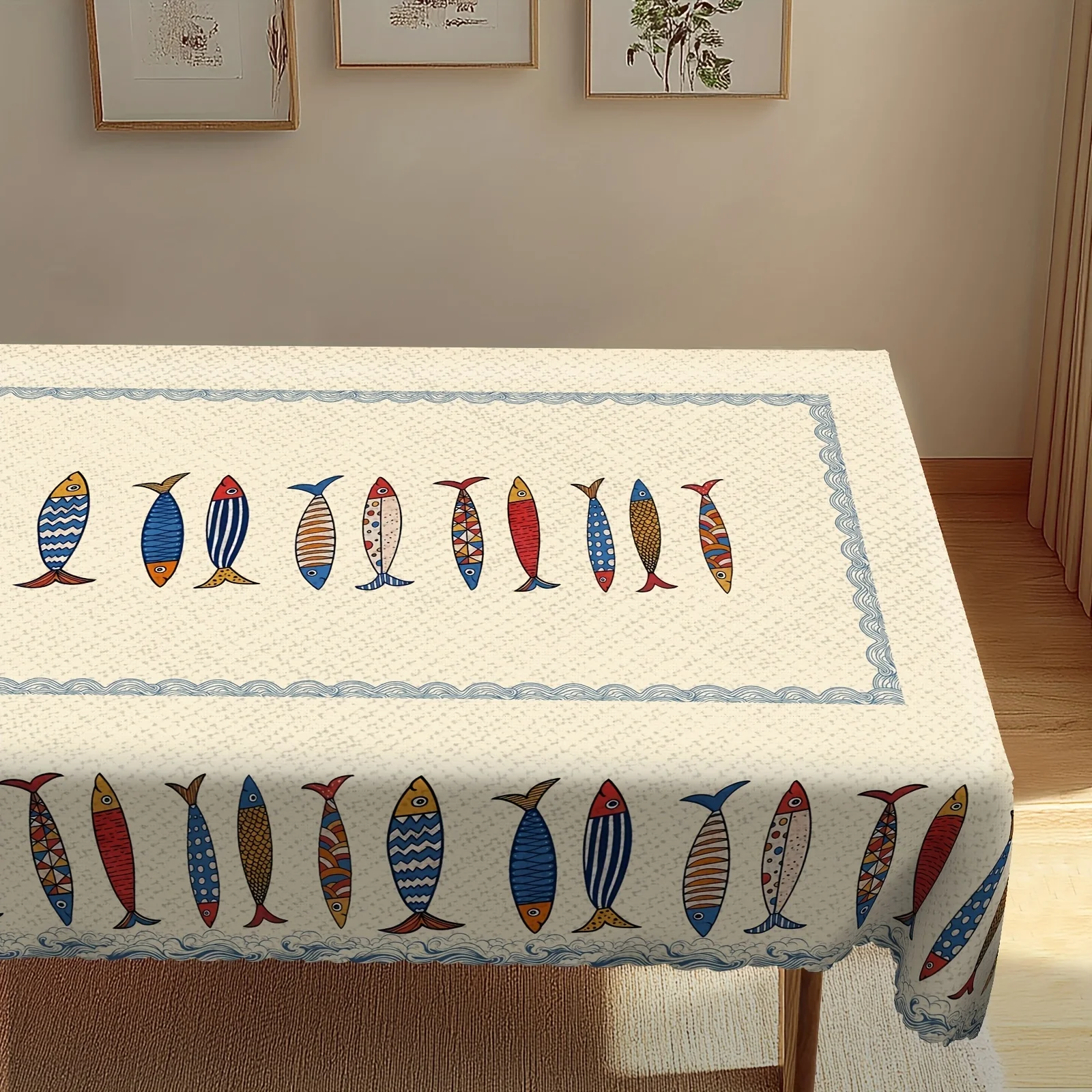 Ocean-Themed Blue Fish Rectangle Tablecloth for Table Decor Summer Sea Kitchen Dining Table Cloth Holiday Picnic Party Decor