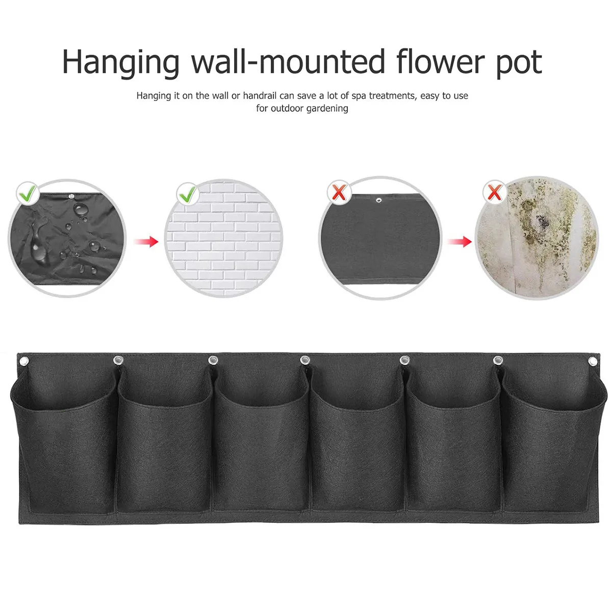 6-Pocket Hanging Wall Planter Bag Premium Felt Multi Pocket Plant Container for Vertical Herb Garden Apartment Small Space