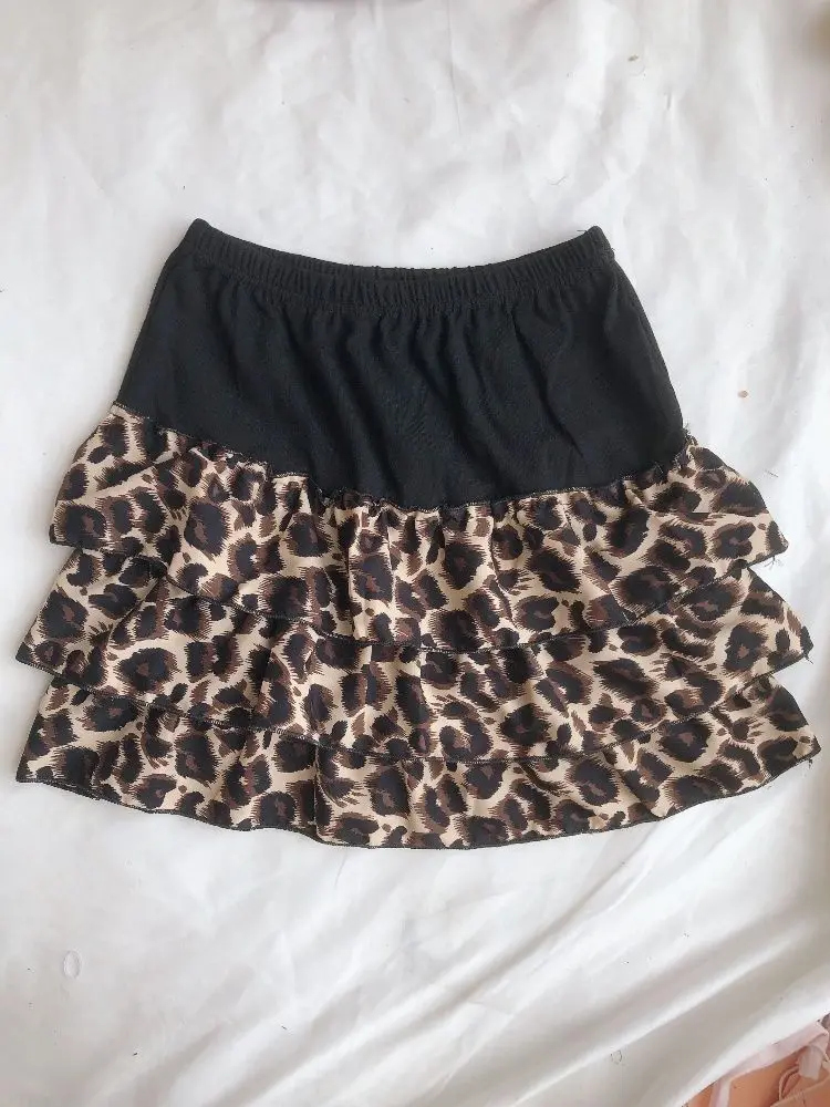 Harajuku Sexy Hot Girl High Waist Skirt Women Casual Leopard Print Ruffle Chiffon Cake Mini Skirt American Vintage Slim Summer