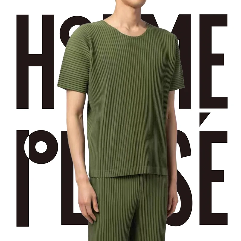 

Pleats Original Summer Men's Pleated Short-sleeved T-shirt 2024 Fashion Versatile Solid Round Neck Pleated Basic Pullover Tops