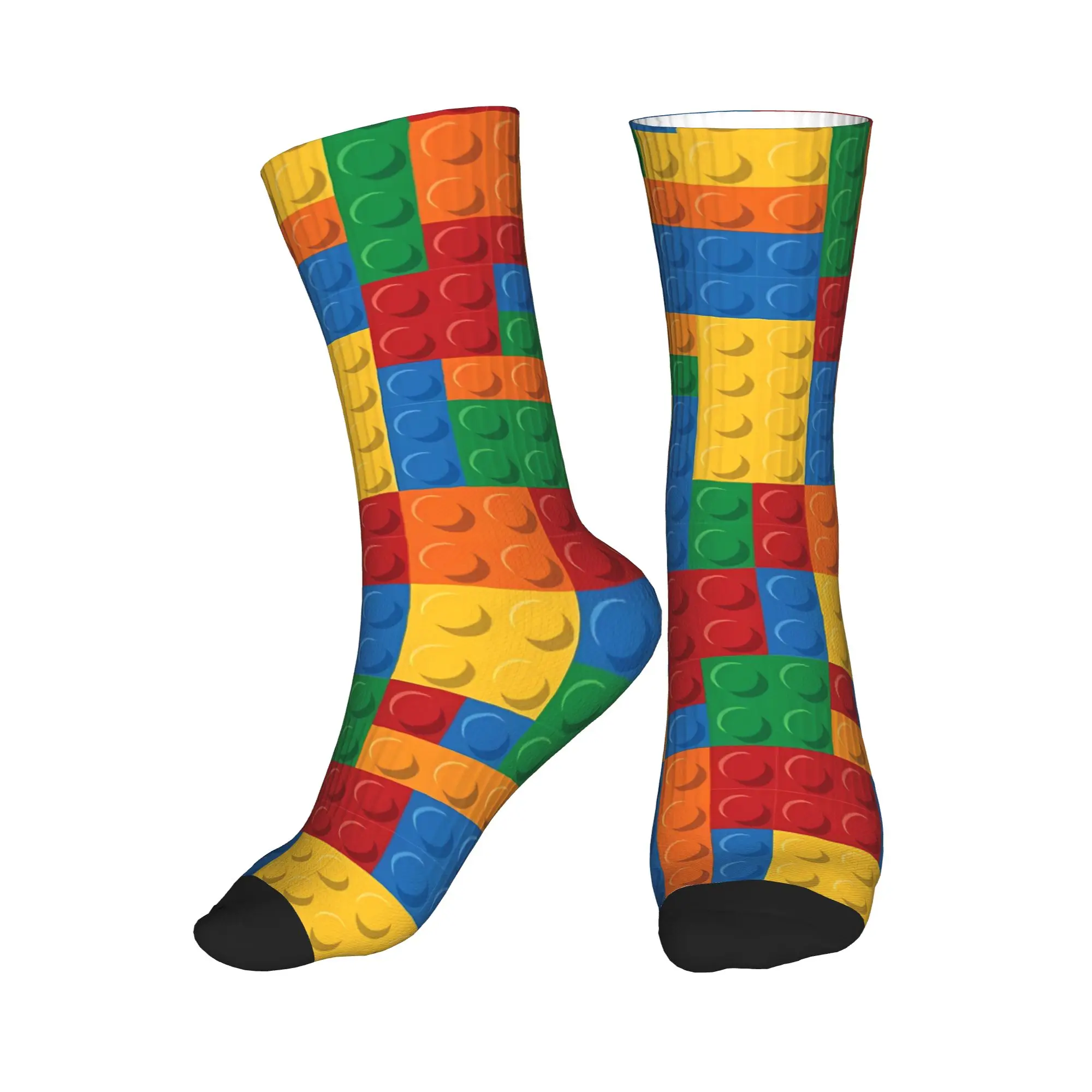 Women Men Socks Vintage Primary Color Building Blocks Stockings Spring Casual Quality Socks Design Cycling Anti Bacterial Socks