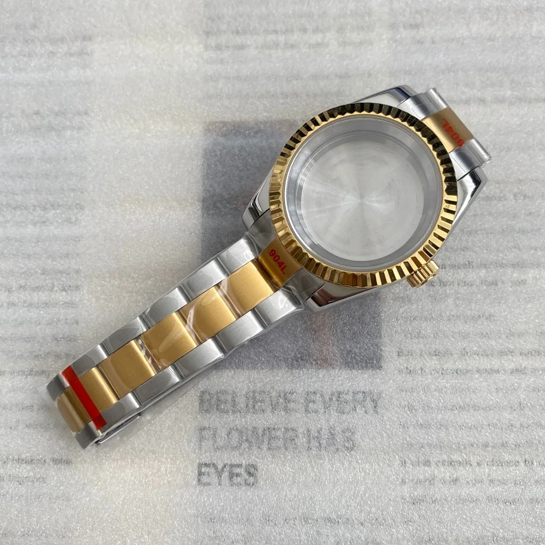 36mm 39mm Schwarzgold Oyster Perpetual DateJust Uhrengehäuse und Armband für Seiko NH35 NH36 NH38 Automatikwerk, passend für 28,5-29mm Zifferblatt – Detail 5