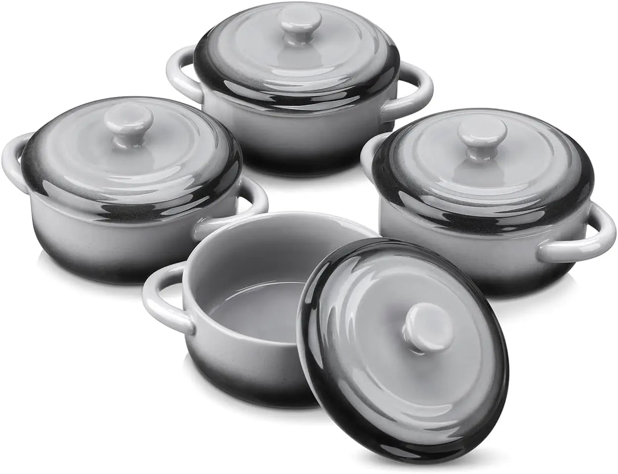 

Mini Cocotte Set of 4 with Lids, 12 OZ Small Casserole Dish for Oven, Microwave & Dishwasher Safe
