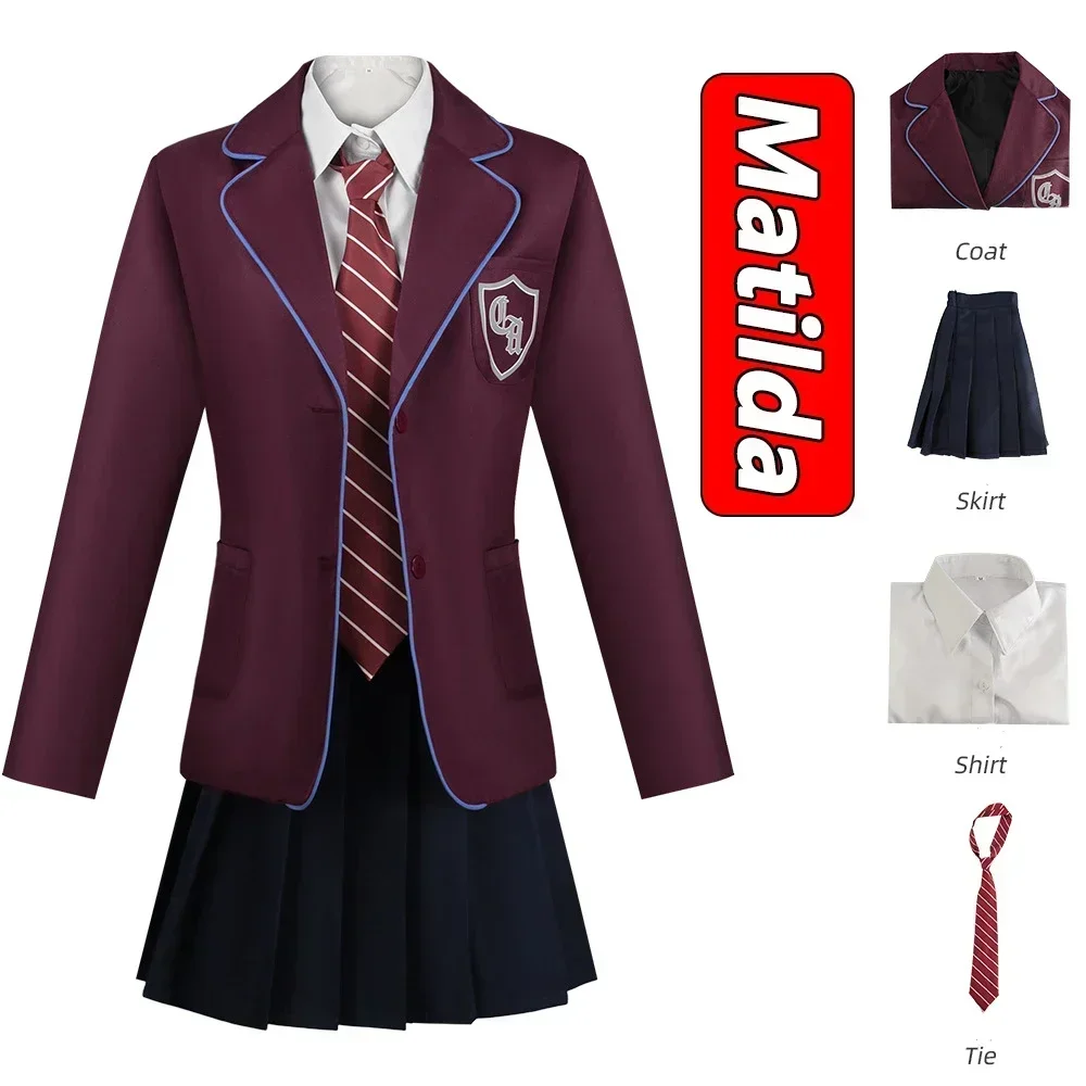 Matilda Cosplay Costume Movie Roald Dahl’s Matilda The Musical Cosplay Uniform Coat Skirt Halloween School Suits for Girls Women