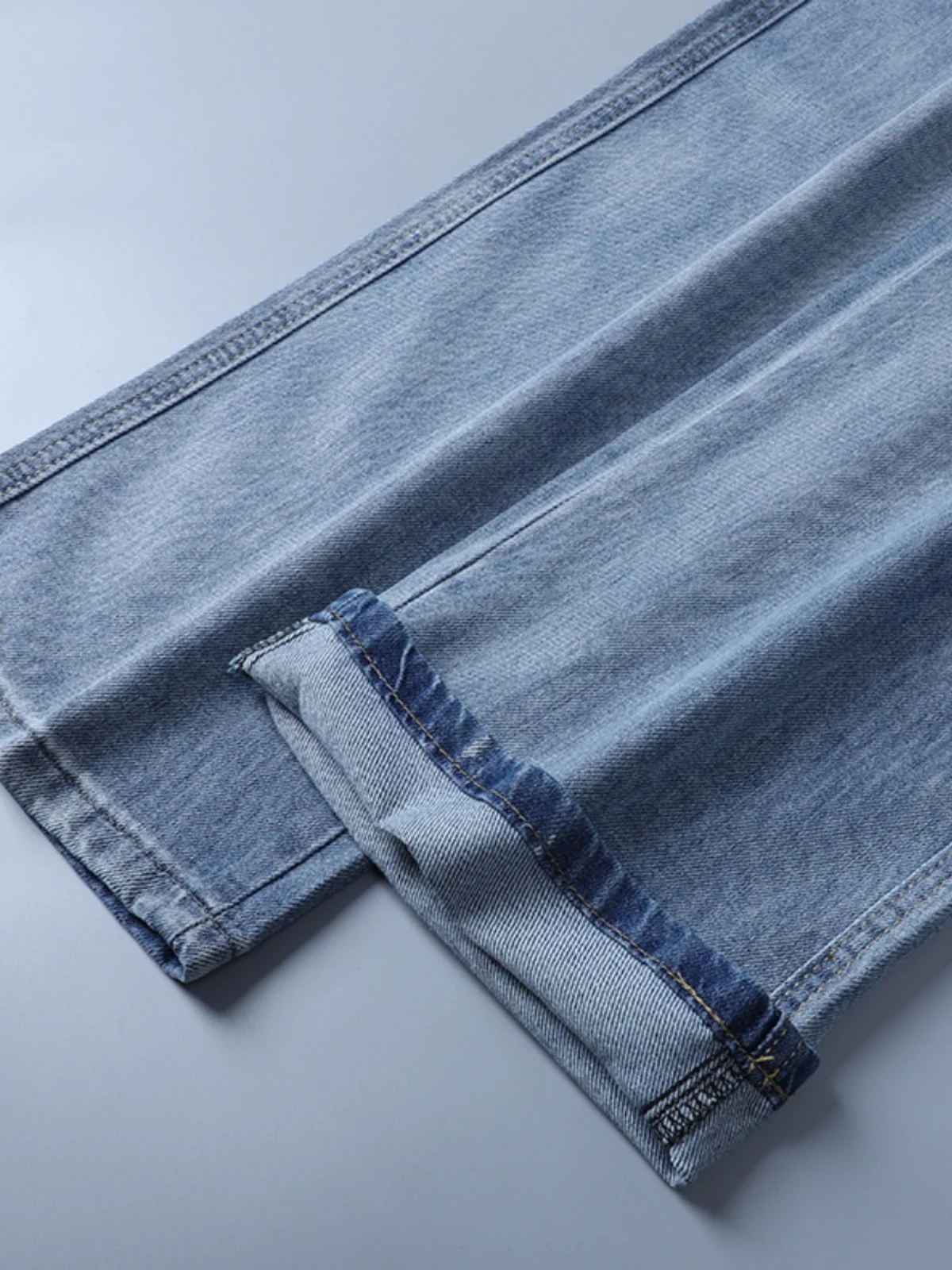 الرجال الربيع الصيف رقيقة فضفاضة مستقيم الساق الجينز أقدام كبيرة السراويل الطويلة العلامة التجارية العصرية لباس غير رسمي منتصف الخصر سستة #4