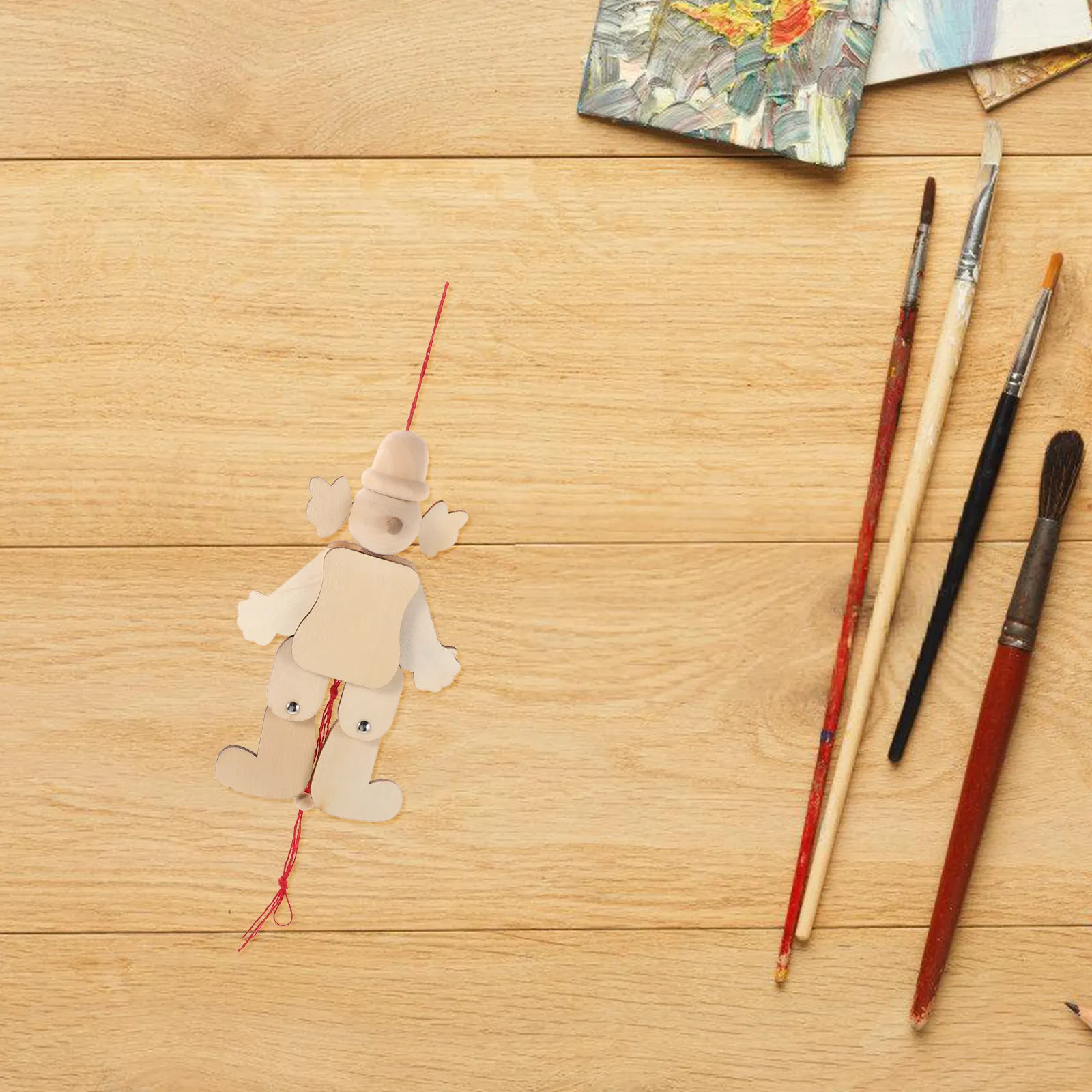 6Pcs Unfinished Pull String Clown Marionette Wooden Blank Puppets DIY Craft Kids Pretend Gathering Decor
