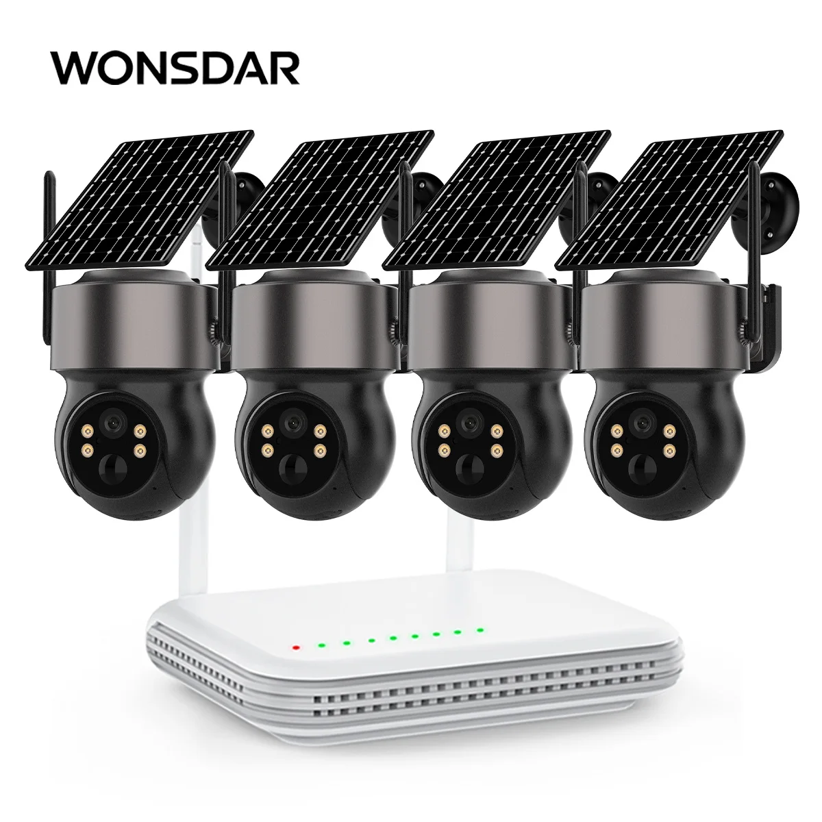 WONSDAR 4 pièces Kit solaire WiFi caméra batterie extérieure sans fil PTZ caméra système de Surveillance vidéo ensemble comprend la Base à la maison iCsee