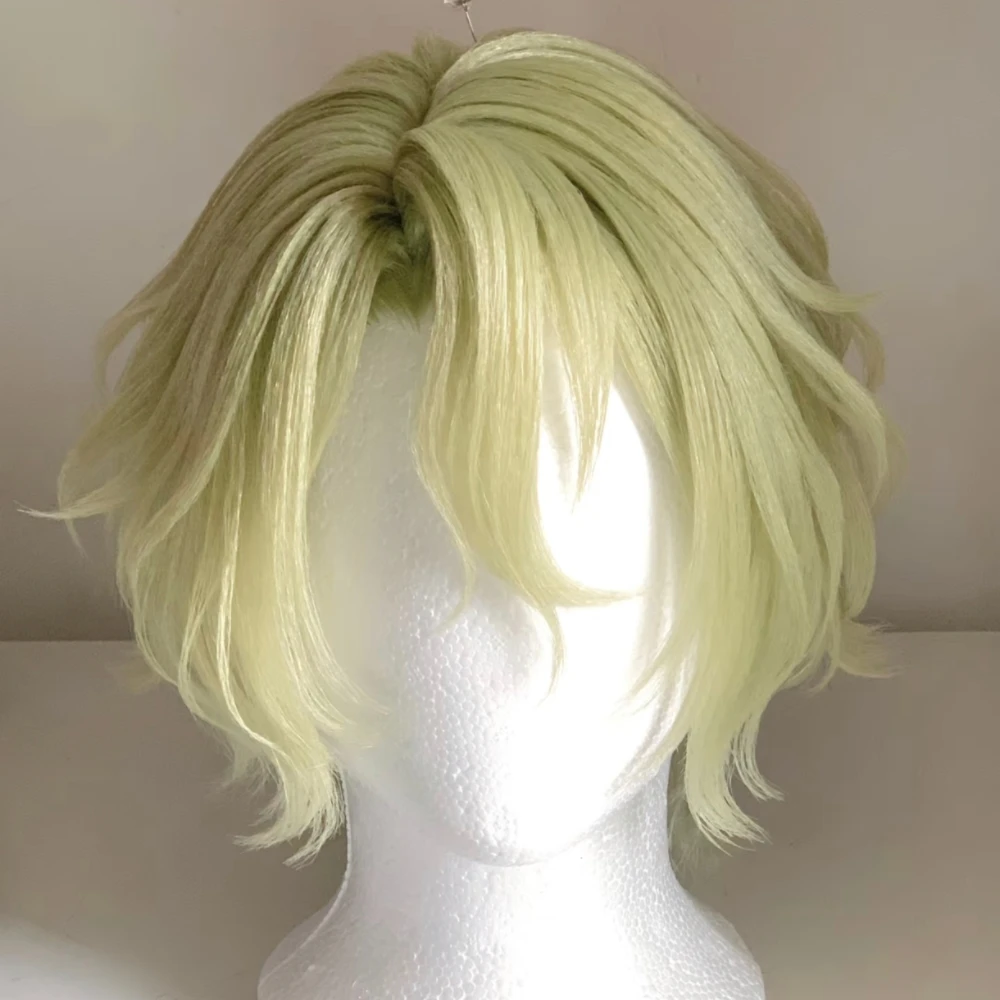 Anime Hiiro Amagi Cosplay Wig Custom Yellow-Green Short Hair Heat Resistant Synthetic Fiber with Rose Net For Anime Coser