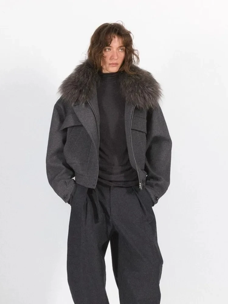 Women 100% Wool Jacket Fashion Thick Real Fox Fur Coat New Autumn Winter Clothes Female Short Natural Fur Woolen Overcoat