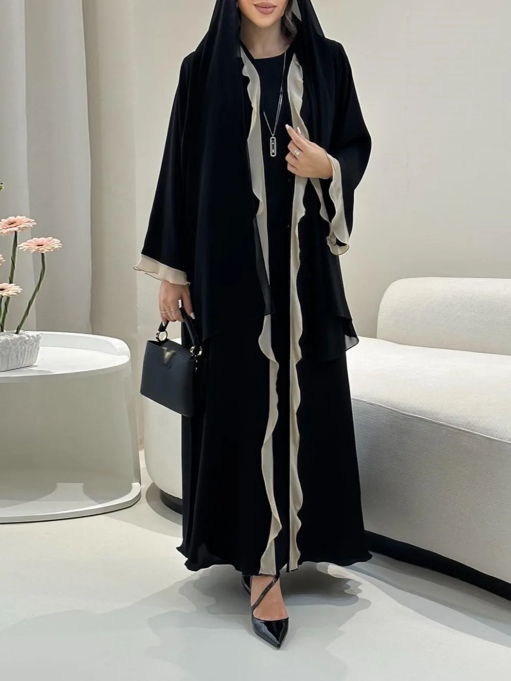 

Ид женское платье Абая с рюшами по подолу, кардиган, мусульманский Рамадан, открытые вечерние длинные платья, кафтан, халат Джалабия, Марокко, Дубай, кафтан 2025