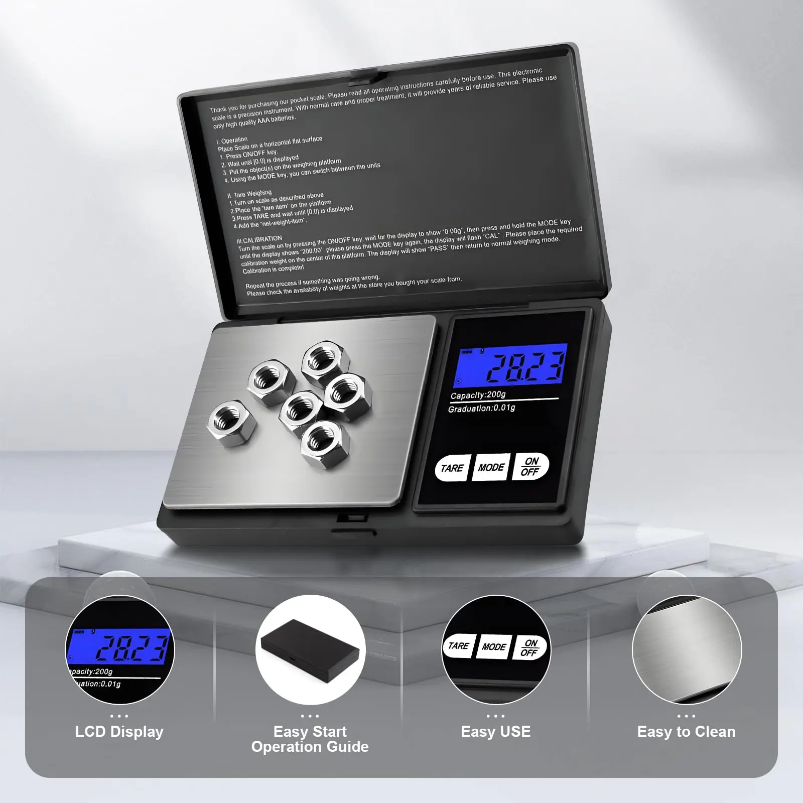 Mini Digital Pocket Scale 0.01g High Precision Stainless Steel Portable Jewelry Gold Gram Weight Balance Electronic Scale Tool