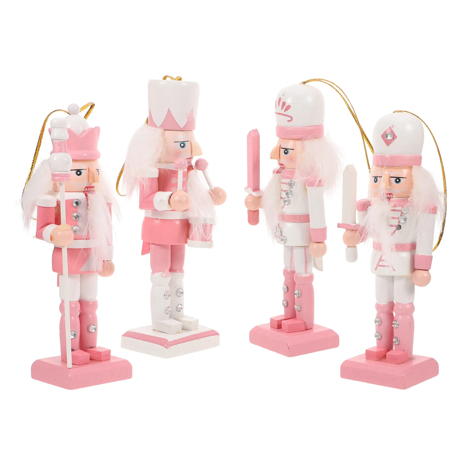

4 Pcs Wood Nutcrackers Pink Soldiers Garden Decor Christmas Decor Wooden Ornaments Shelf Table Xmas Gift Xmas Gifts