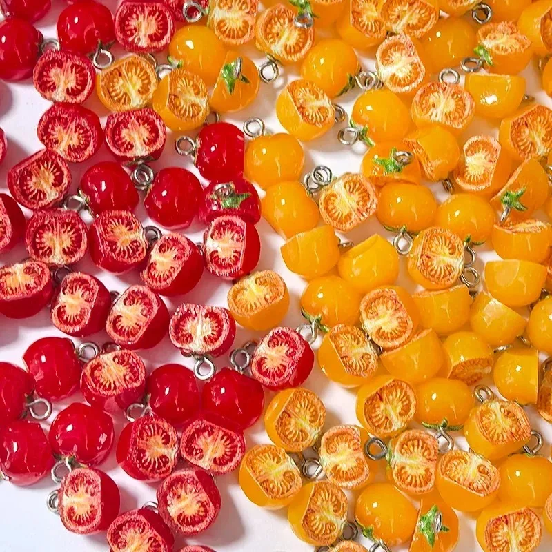 10Pcs Kawaii Mini Half Sliced Tomato Resin Charms Realistic Vegetable Pendants DIY Bracelet Earring Jewelry Supplies