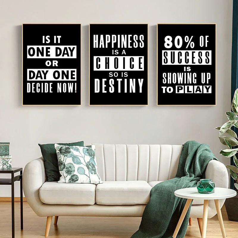 Simple Black White Inspirational Quotes Canvas Wall Art Modern Decorative Posters Prints for Living Room Bedroom Home Decor