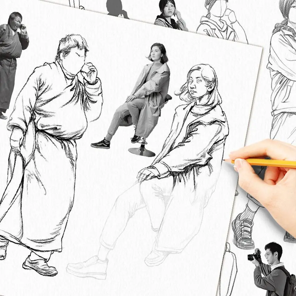 Hand Drawn Hand Painted Tutorial Book Sketching Characters Tracing Sketch Book Studying Practicing Line Draft Practice Book