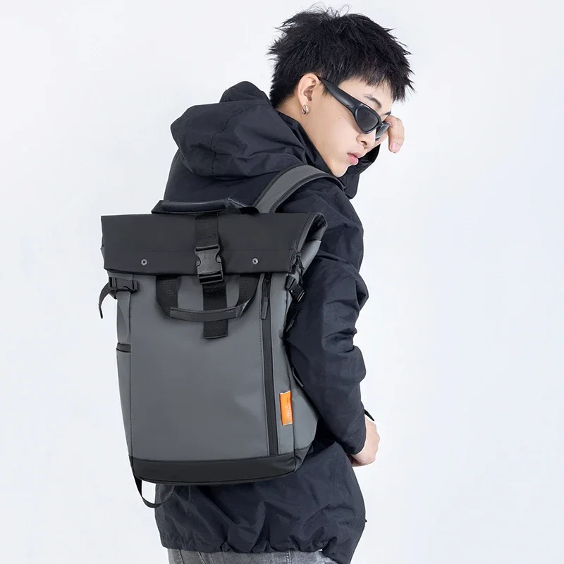 Unisex Modischer Minimalistischer Großraum-Wasserdichter Rucksack Tragbare College-Schultasche Trendiger Designer-Rucksack für Männer – Detail 10