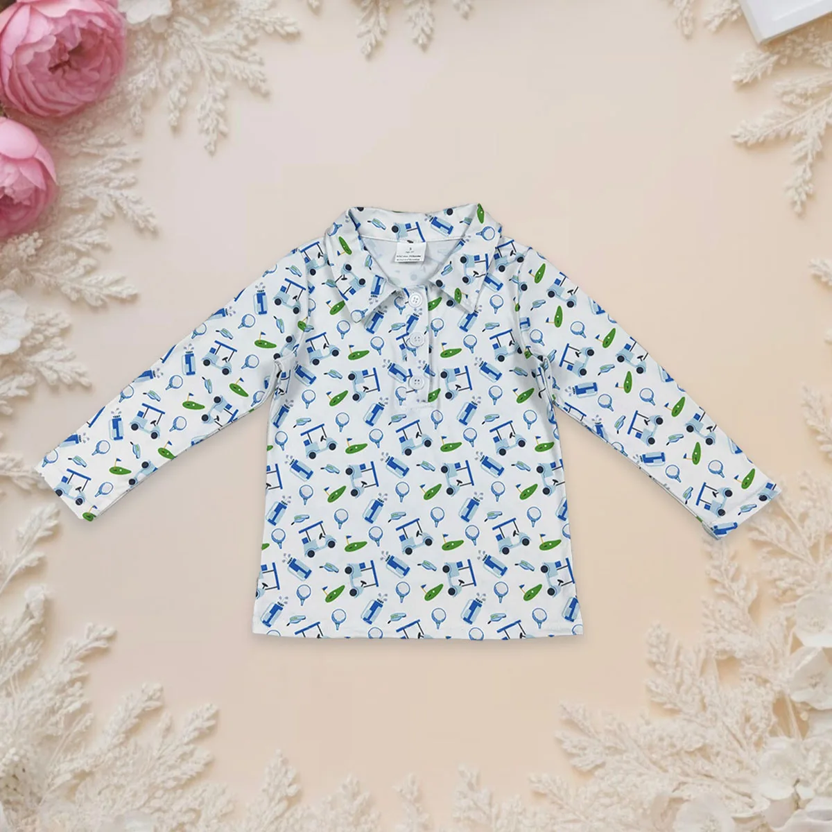 

Children Baby Boy Long Sleeves Kids Button Polo Shirts Golf Trucks Tee T-shirts Cute Infant Toddler Pullover Tops Wholesale
