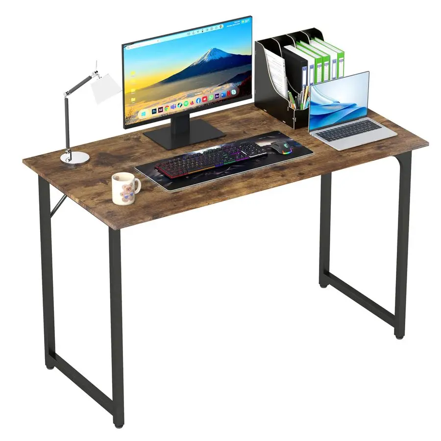 

47 Inch Computer Desk Brown Office Desk with Metal Frame, Adjustable Feet WaterResistant, Scratchproof Surface Sturdy Writing T