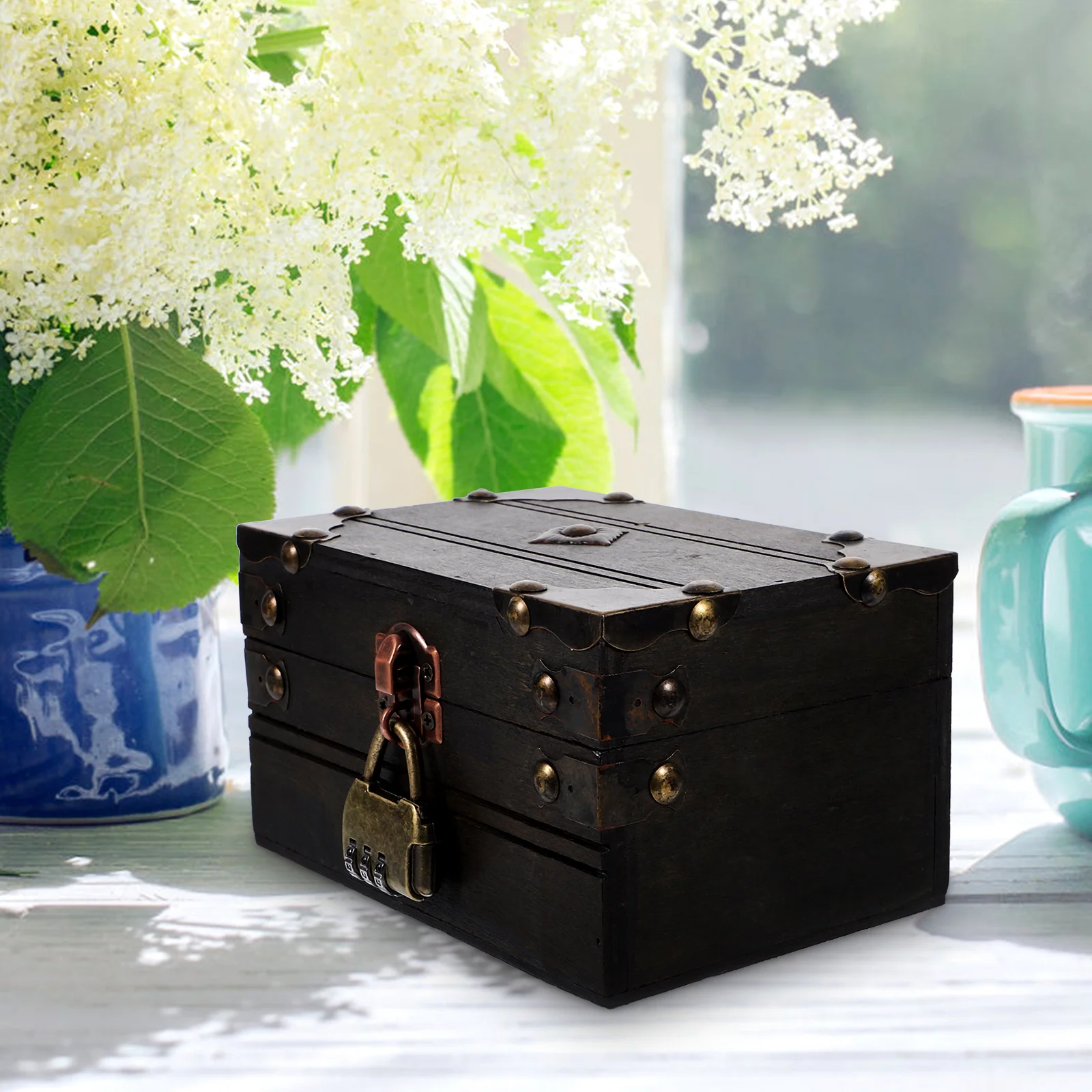 

Wooden Treasure Chest Storage Vintage Jewelry Box Container Grey Wooden Treasure Chest Decorative Keepsake Box