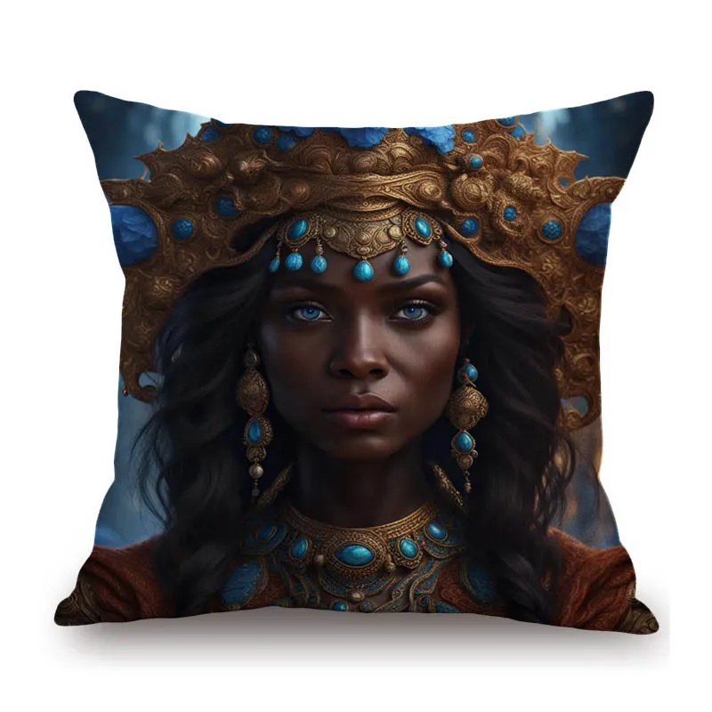 Fashion Beautiful African Girl Africa Princess Elegant Pretty Lady Decorative Sofa Pillow Case  Cotton Linen Cushion Cover