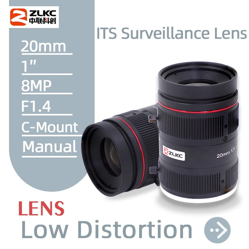 

ZLKC 20mm Fixed Focal Length CCTV ITS Lens 1 Inch C-Mount 8MP Aperture F1.4 Manual Iris Lens for Surveillance Camera