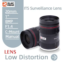 ZLKC 20mm Fixed Focal Length CCTV ITS Lens 1 Inch C-Mount 8MP Aperture F1.4 Manual Iris Lens for Surveillance Camera