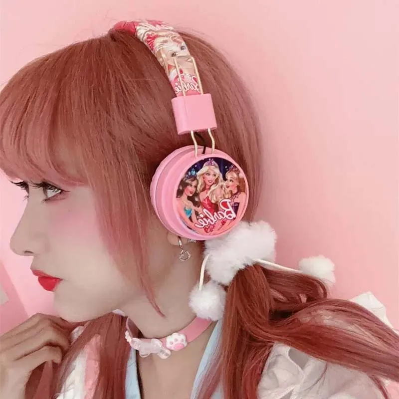 Disney Barbie Bluetooth Headphones Y2k Gifts AH-906 Wireless Earbuds HIFI Sound Foldable Headsets with Mic Fashion Hottie